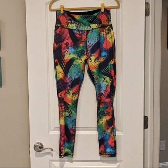 Bright Rainbow Colored Workout Leggings Sz L - Picture 1 of 5